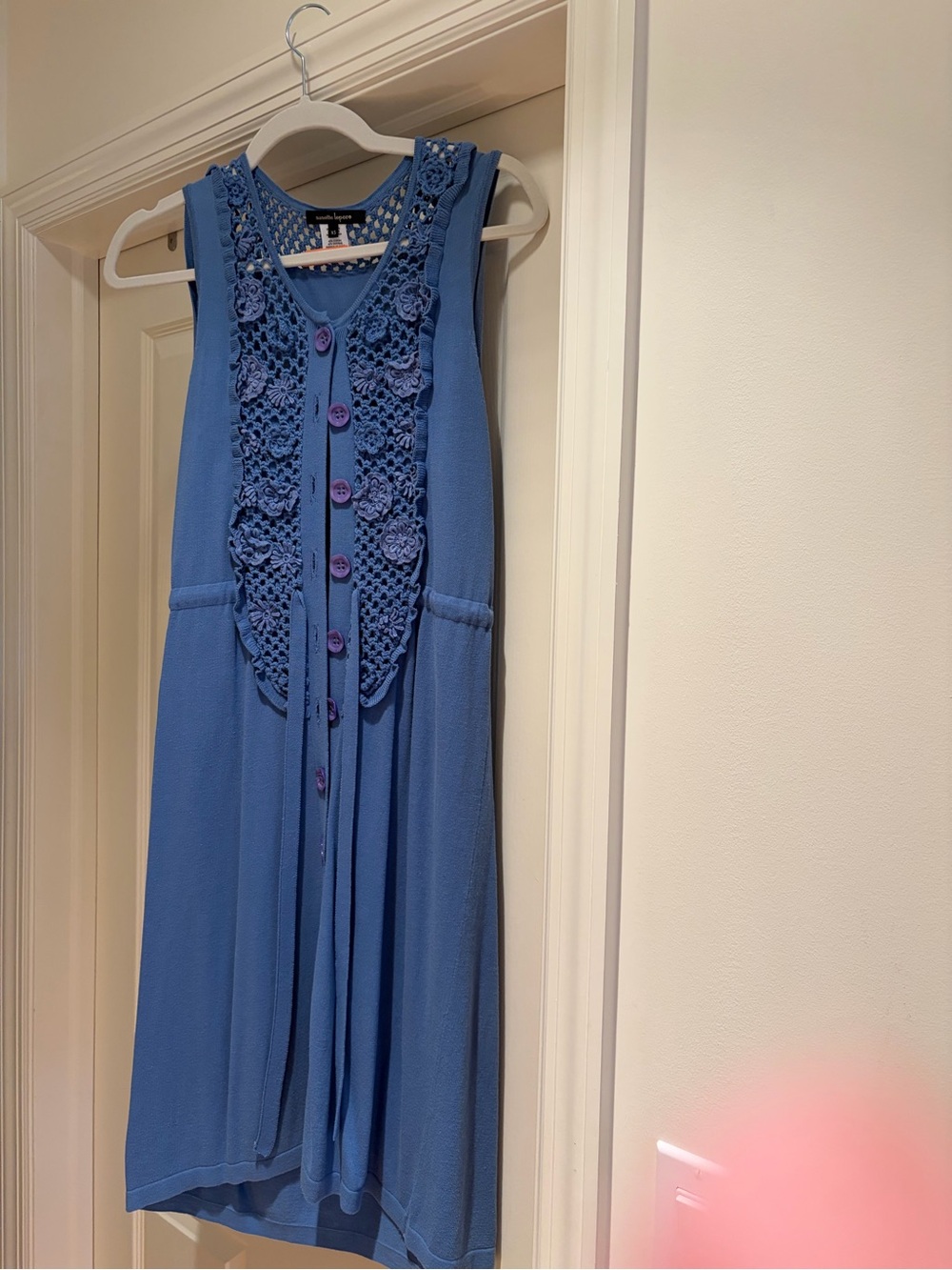 Nanette Laporte Blue Crochet-Front Sleeveless Womans Dress